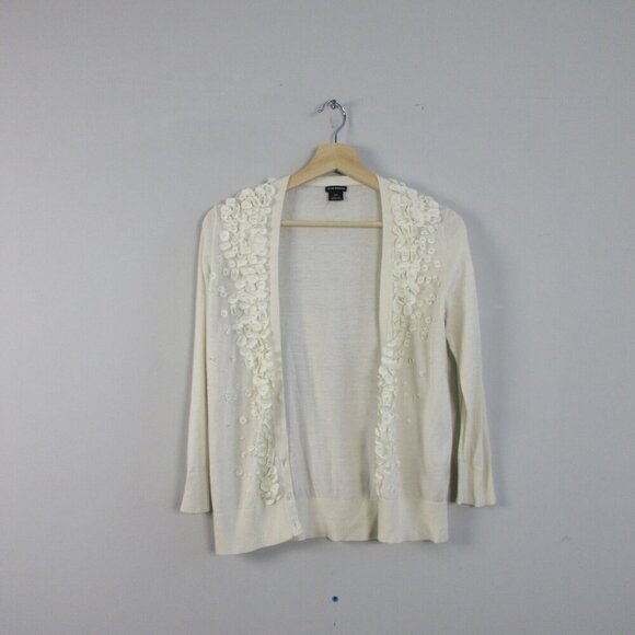 Club Monaco Viscose Blend Cardigan Women S Ivory Button Front Beaded Preppy 134 - Picture 2 of 9